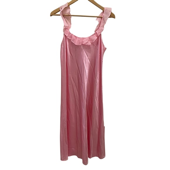 Morgan Taylor Other - Morgan Taylor Pink Satin Ruffle Nightgown Maxi Slip Dress Womens Medium